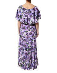 Dolce & Gabbana Purple Floral Silk Stretch Elegant Gown  Dress