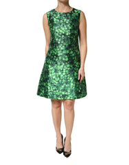 Dolce & Gabbana Green Clover Print Sleeveless A-Line  Dress