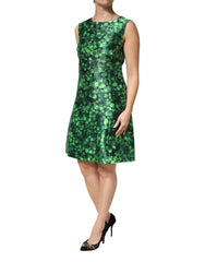 Dolce & Gabbana Green Clover Print Sleeveless A-Line  Dress
