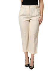 Dolce & Gabbana Ivory Wool Mid Waist Cropped Trouser Pants