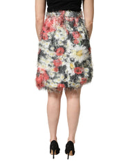 Dolce & Gabbana Multicolor Floral Textured Faux Fur Pencil Skirt
