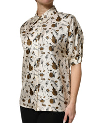 Dolce & Gabbana Beige Musical Instrument Print Short Sleeve Top
