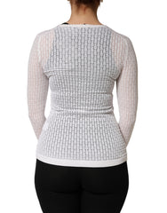 Dolce & Gabbana White Lace Silk Knit Long Sleeves Cardigan Top