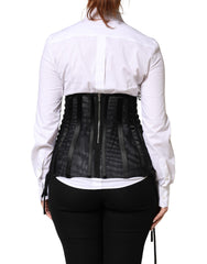 Dolce & Gabbana Black Lace-Up Waist Cincher Bustier Corset Top