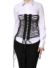 Dolce & Gabbana Black Lace-Up Drawstring Bustier Corset Top