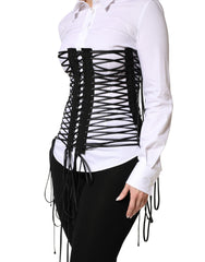 Dolce & Gabbana Black Lace-Up Drawstring Bustier Corset Top