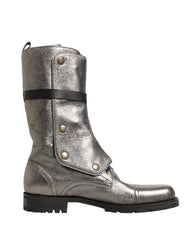 Dolce & Gabbana Metallic Leather Buckle Combat Boots Shoes