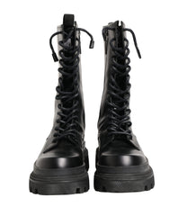 Dolce & Gabbana Black Leather Trek Sole Combat Boots Shoes
