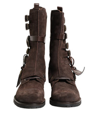Dolce & Gabbana Brown Suede Leather Combat Ankle Boots  Shoes