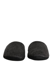 Dolce & Gabbana Dark Grey Charcoal Wool Red Slippers Shoes