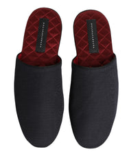 Dolce & Gabbana Dark Navy Wool Cotton Red Chevron Slippers Shoes