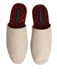 Dolce & Gabbana Beige Shetland Wool Red Quilted Slippers Shoes