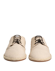 Dolce & Gabbana Beige Espadrille Sole Lace Up Canvas Derby Shoes