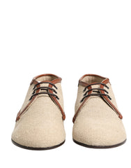 Dolce & Gabbana Beige Canvas Lace-Up Men Dress Derby Shoes