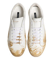 Dolce & Gabbana White Leather Paint Effect Low Top Sneakers  Shoes