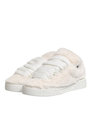 Dolce & Gabbana White Shearling Fur Bianco Low Top Sneakers Shoes