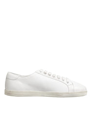 Dolce & Gabbana White Bianco Leather Men Low Top Sneakers Shoes