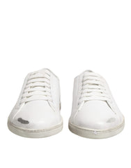 Dolce & Gabbana White Bianco Leather Men Low Top Sneakers Shoes