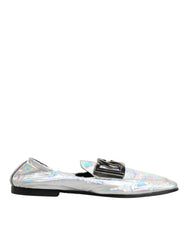 Dolce & Gabbana Silver DG Logo Holographic Leather Loafers Shoes
