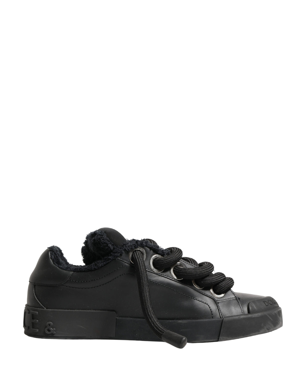 Dolce & Gabbana Black Calf Leather Nappa Lace-Up Sneakers Shoes