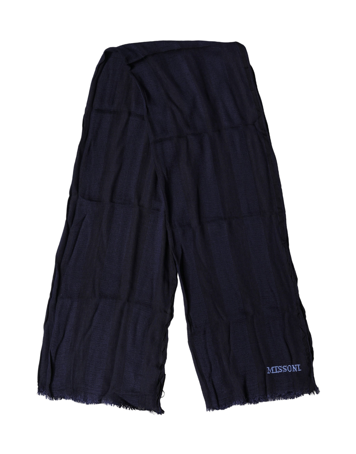 Dolce & Gabbana Dark Blue Wool Knit Unisex Wrap Fringe Shawl 170cm x 60cm Scarf