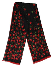 Dolce & Gabbana Black Cherry Print Silk Shawl Stole 190cm x 122cm Scarf