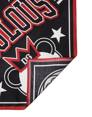 Dolce & Gabbana Black Red Panda Cotton Square Foulard 50.5cm x 50cm Scarf