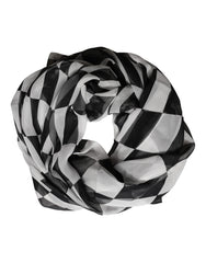 Dolce & Gabbana Black White Check Silk Wrap Foulard 133cm x 132cm Scarf