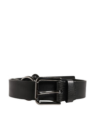 Dolce & Gabbana Black Leather Silver Chain Waist Men Belt