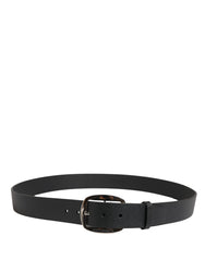 Dolce & Gabbana Black Calf Leather Silver Metal Buckle Belt