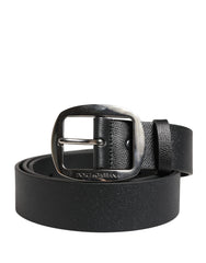 Dolce & Gabbana Black Calf Leather Silver Metal Buckle Belt