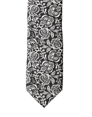 Dolce & Gabbana Black White Floral Fantasy Silk Adjustable Necktie Tie
