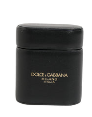 Dolce & Gabbana Black Calf Leather Logo Print Flip Holder Airpods Case