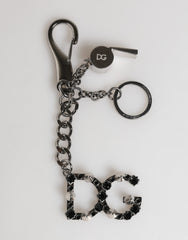 Dolce & Gabbana Silver Brass Metal DG Logo Crystal Ring Keyring Keychain