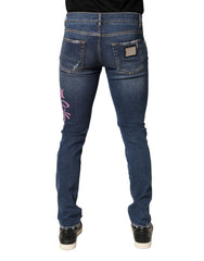 Dolce & Gabbana Blue Distressed Graffiti Print Skinny Jeans