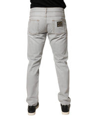 Dolce & Gabbana Light Gray Ripped Cotton Regular Denim Jeans