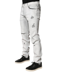 Dolce & Gabbana Light Gray Distressed Skinny Men Denim Jeans