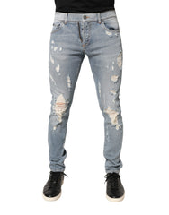 Dolce & Gabbana Light Blue Distressed Skinny Men Denim Jeans