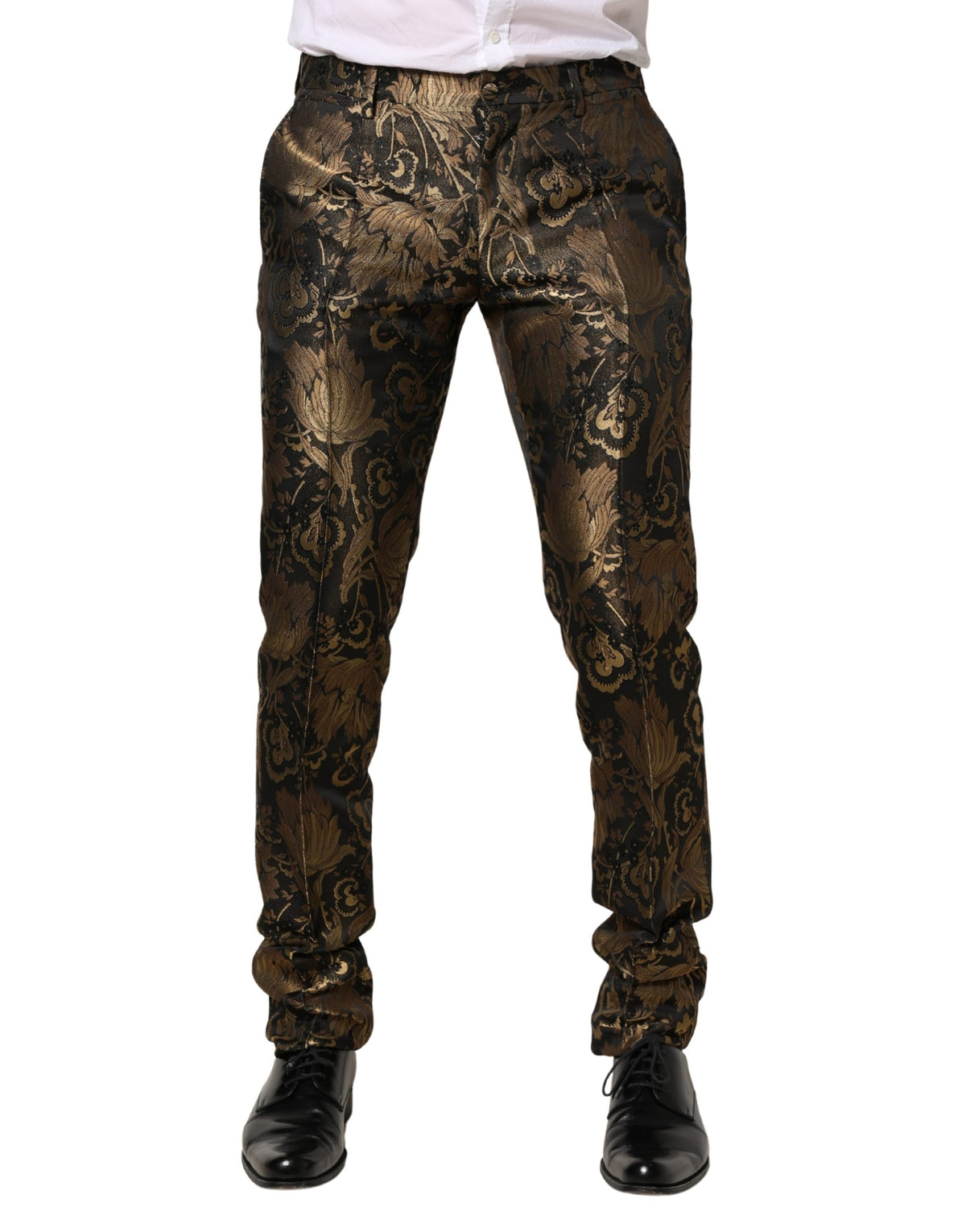 Dolce & Gabbana Gold Jacquard Dress Formal Men Trouser Pants