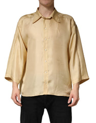 Dolce & Gabbana Yellow Silk Button Down Men Oversize Shirt