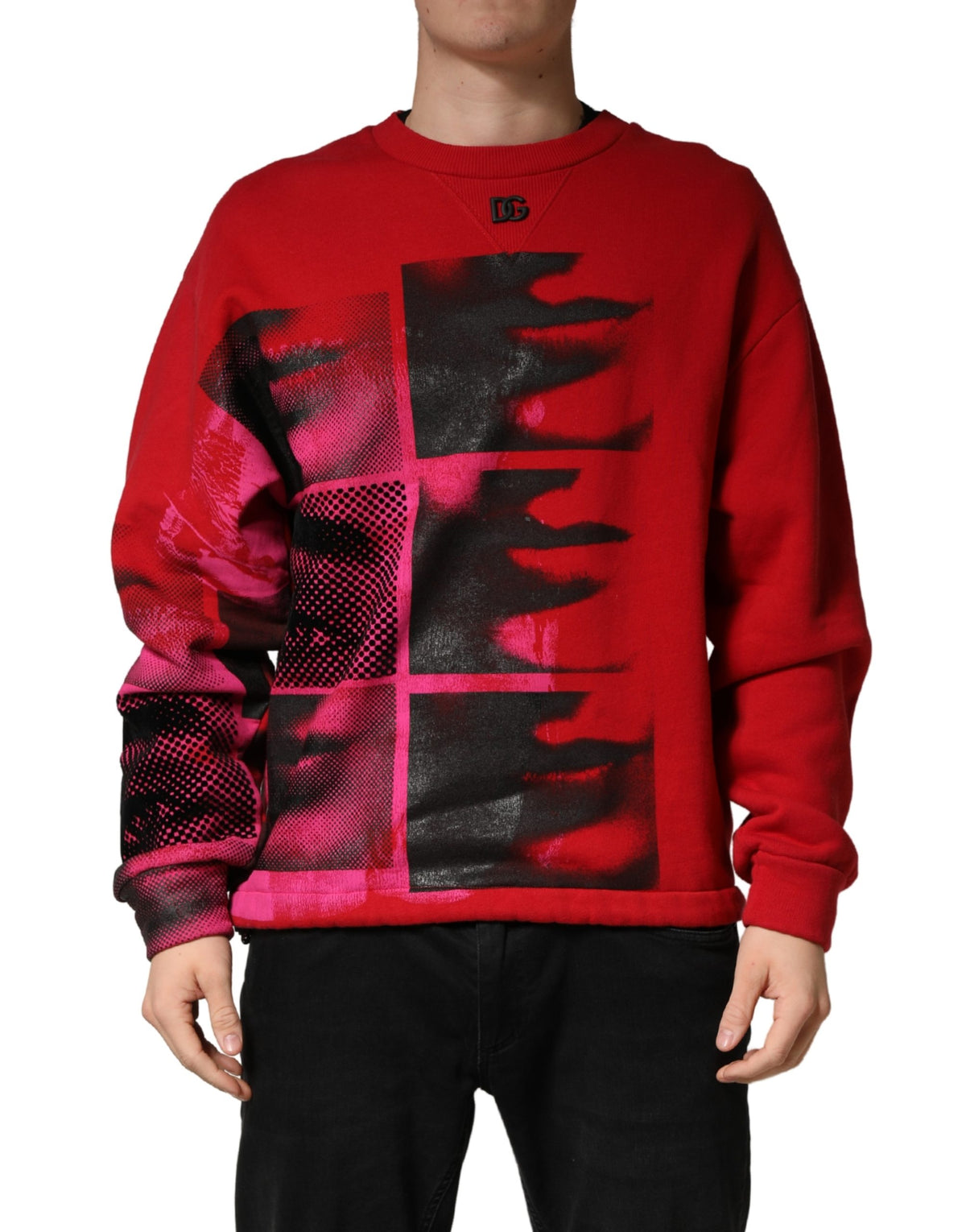 Dolce & Gabbana Red Graphic Crew Neck Men Sweatshirt Sweater