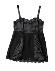 Dolce & Gabbana Black Silk Lace Trim Lingerie Top Underwear