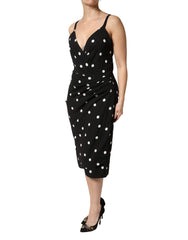 Dolce & Gabbana Black Polka Dotted Viscose Sheath Dress