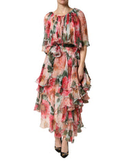 Dolce & Gabbana Multicolor Floral Silk Layered Maxi Dress