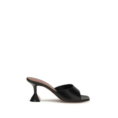 Amina Muaddi Black Calf Leather Bos Taurus Stiletto Heel Sandals