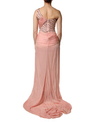 Dolce & Gabbana Pink Embellished One Shoulder Maxi Dress