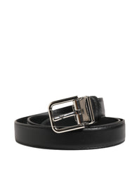 Dolce & Gabbana Men Black Classic Leather Metal Buckle Belt