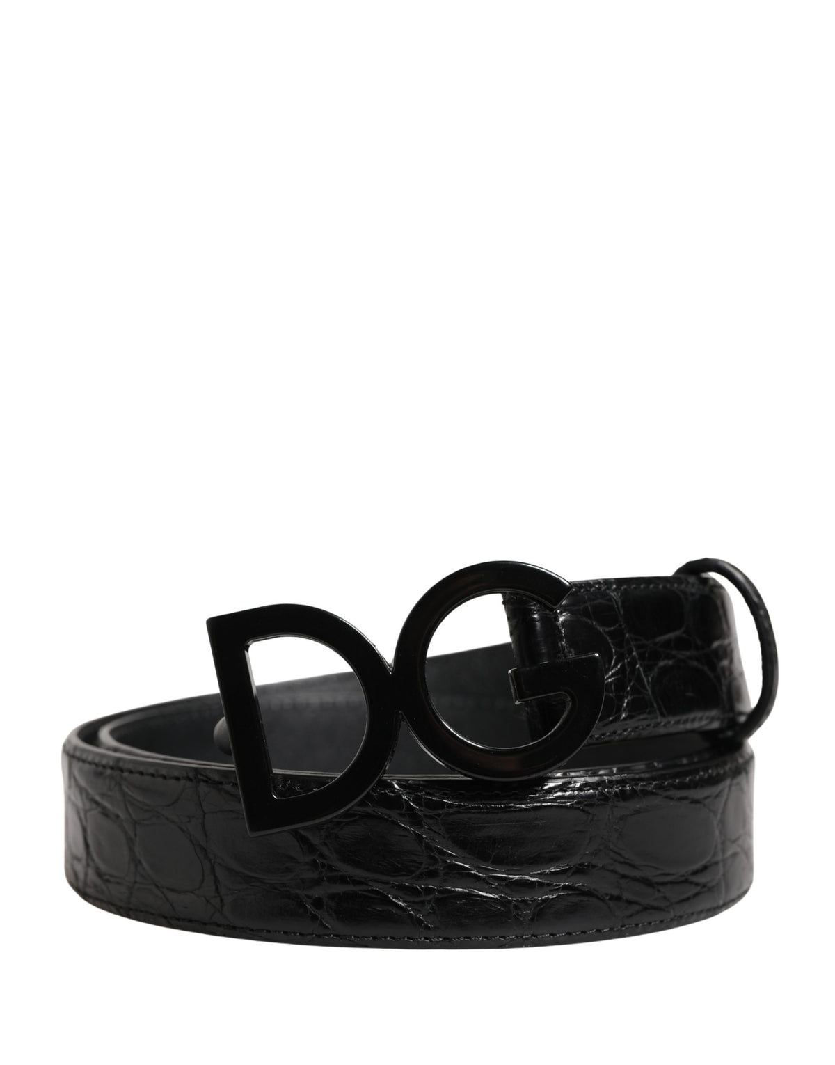 Dolce & Gabbana Men Black Exotic Leather Logo Buckle Belt