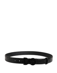 Dolce & Gabbana Men Black Exotic Leather Logo Buckle Belt