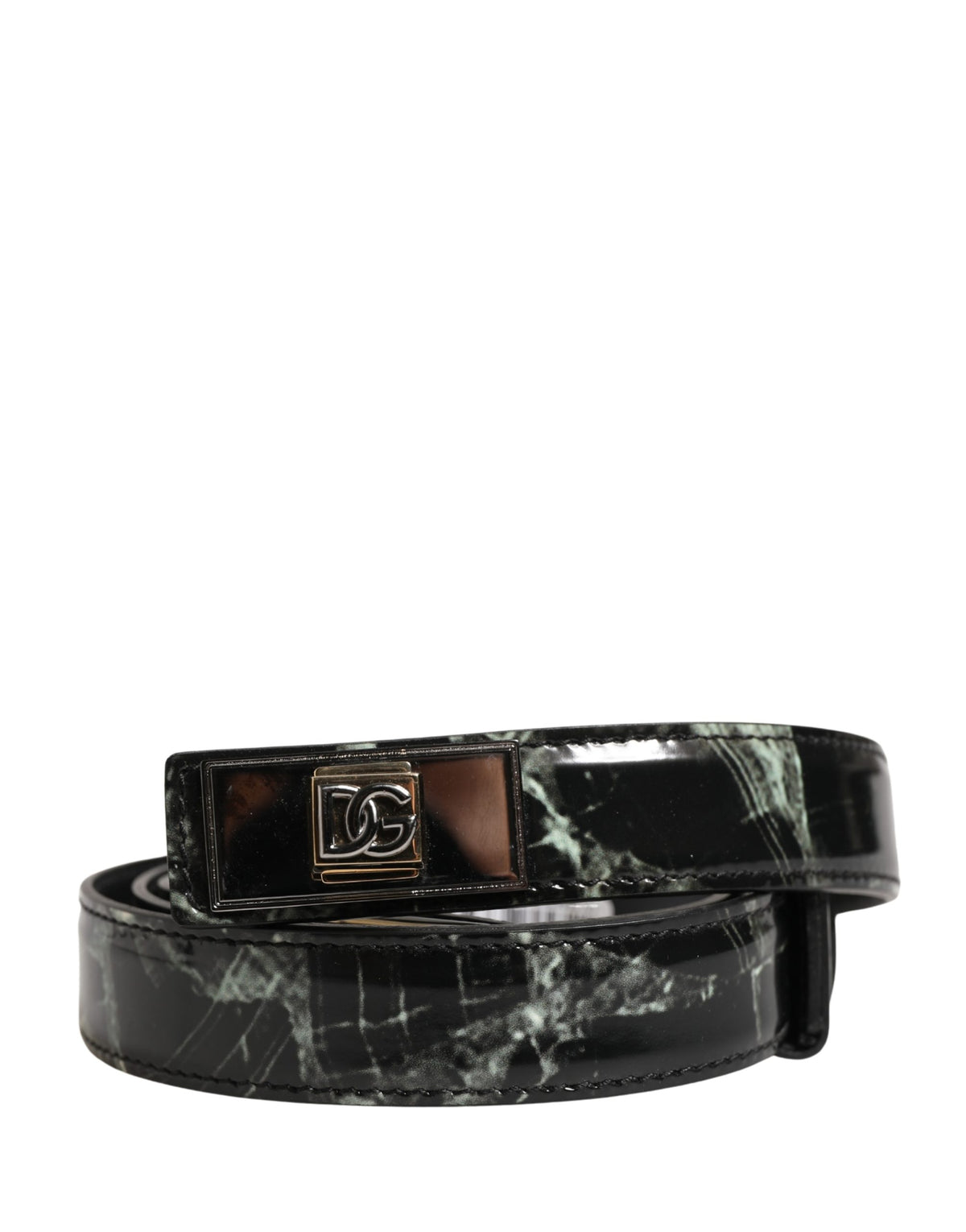 Dolce & Gabbana Men Black Marble Leather DG Logo Buckle Belt